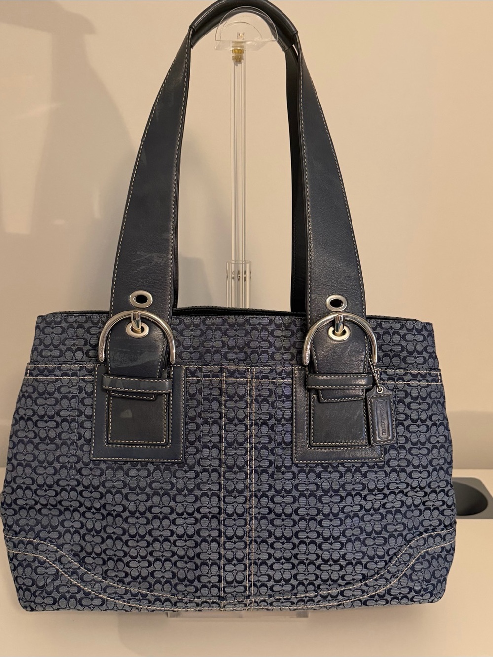 Coach Soho Signature Jacquard Tote Bag in Navy and Denim Blue